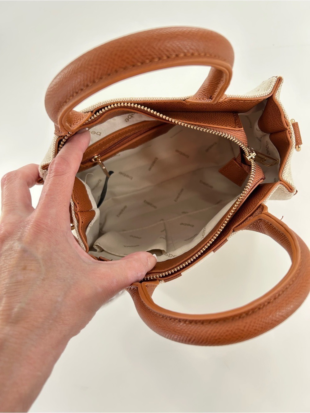 Bebe Paisley Mini Satchel Crossbody Caramel Tan Canvas - Picture 9 of 10
